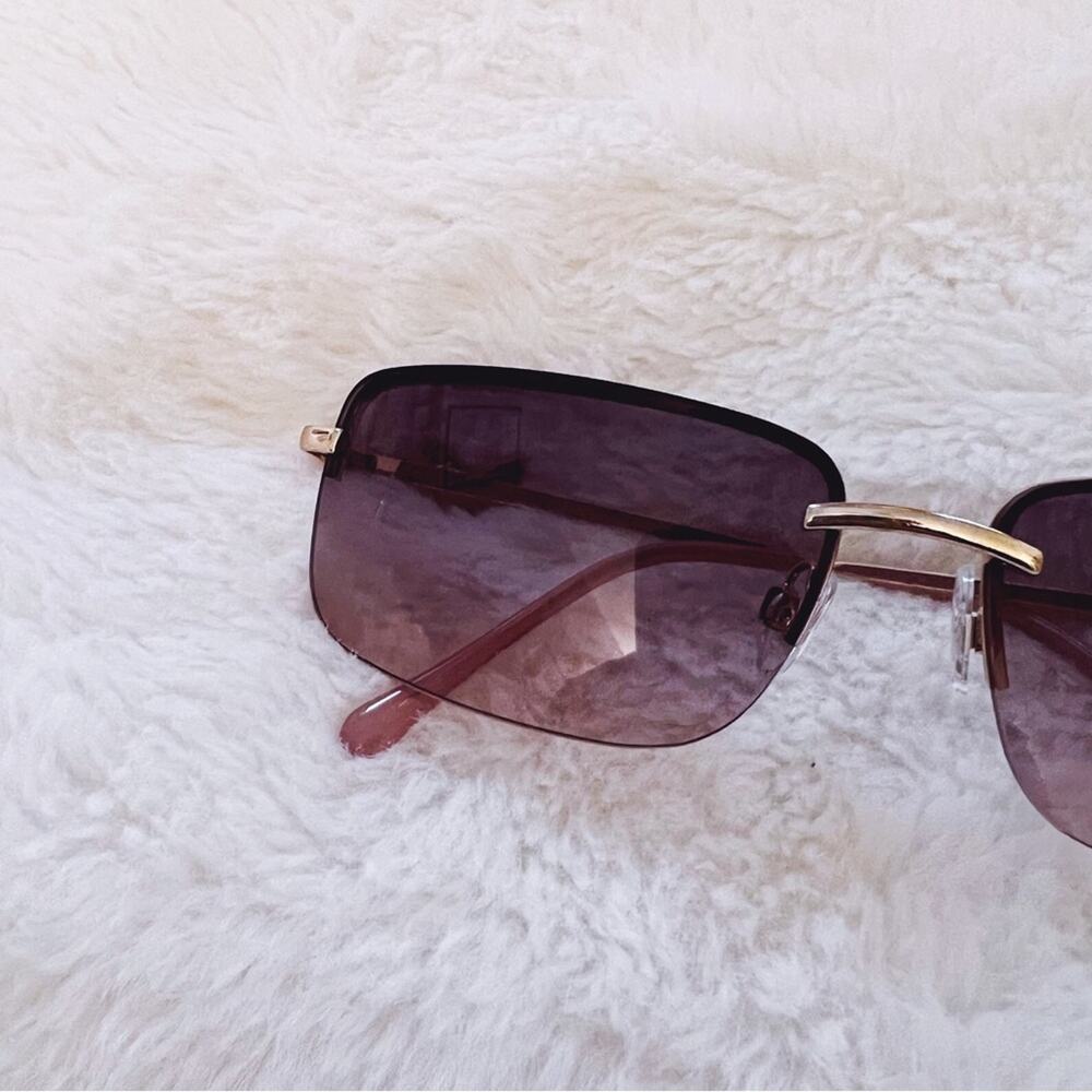 Delia Dark Purple Rimless Butterfly Accent Sunglasses - Picture 2 of 9